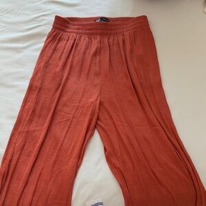 ZARA LONG Rust Flowy Wide-Leg Pants